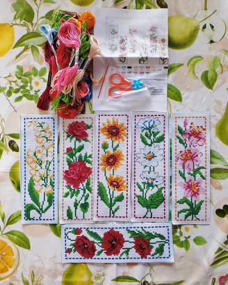 Kit punto croce segnalibri fiori 🌸 6 pezzi ricamo