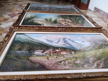 Tris Quadri olio su tela grandi dimensioni 145x80