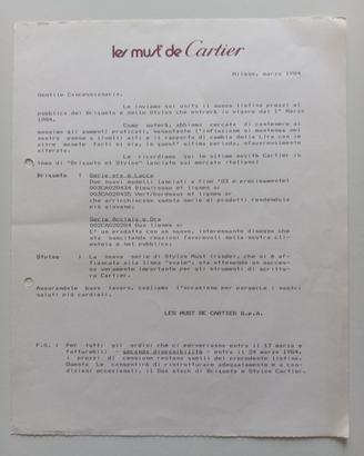 Documentazione d'archivio direzionale Cartier 1984