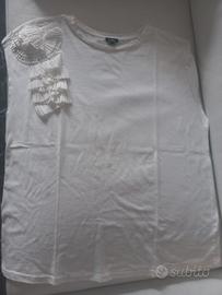 T-Shirt bianca Iwie donna con coccarda plissettata