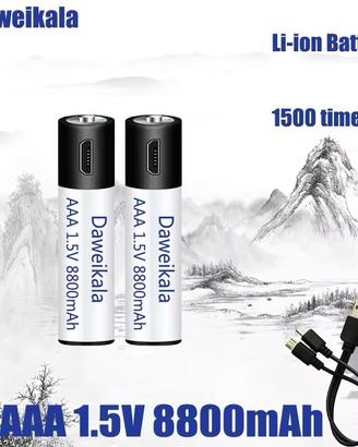 2 batterie stilo A.A ricaric. 1,5V Litio 9800mah