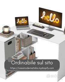 Scrivania Angolare Moderna con Scaffale e Cassetto