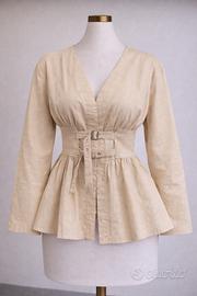 Blusa Peplum  Beige Cottone-Taglia M-Nuovo