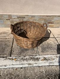Cesta di vimini vintage diametro 55 cm con manici