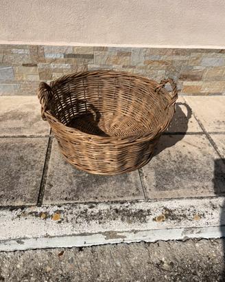 Cesta di vimini vintage diametro 55 cm con manici