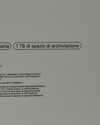 Macbook Pro 14’ M4, 1 Tb e 24 GB memoria unificata