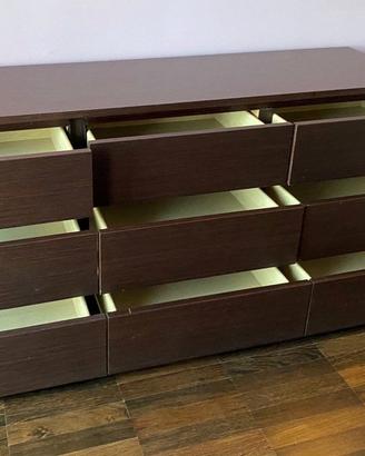 Comò 9 Cassetti + Set Comodini Rovere Wengé