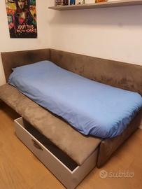 Letto Samoa 1 piazza imbottito color Taupe 100x200