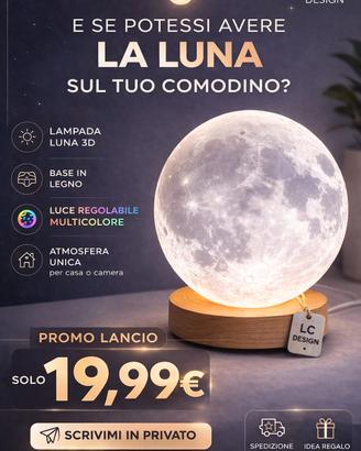 Lampada Luna 3D LED con Telecomando – Multicolore 