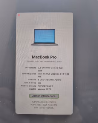 MacBook pro 13" 2017    8 GB RAM /  512  SSD