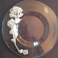 Piatto decorativo in vetro con decorazione argento