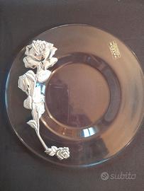 Piatto decorativo in vetro con decorazione argento