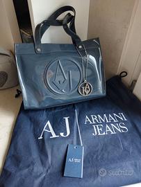 Borsa Shopping Armani Jeans in Vernice Grigio Scur