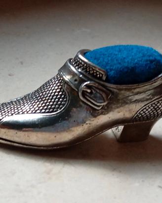 Portaspilli vintage scarpetta metallo argentato 