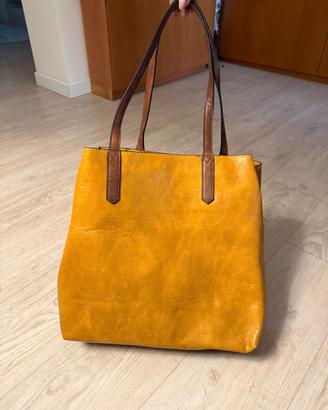 borsa shopper gialla effwtto pelle + tracolla 