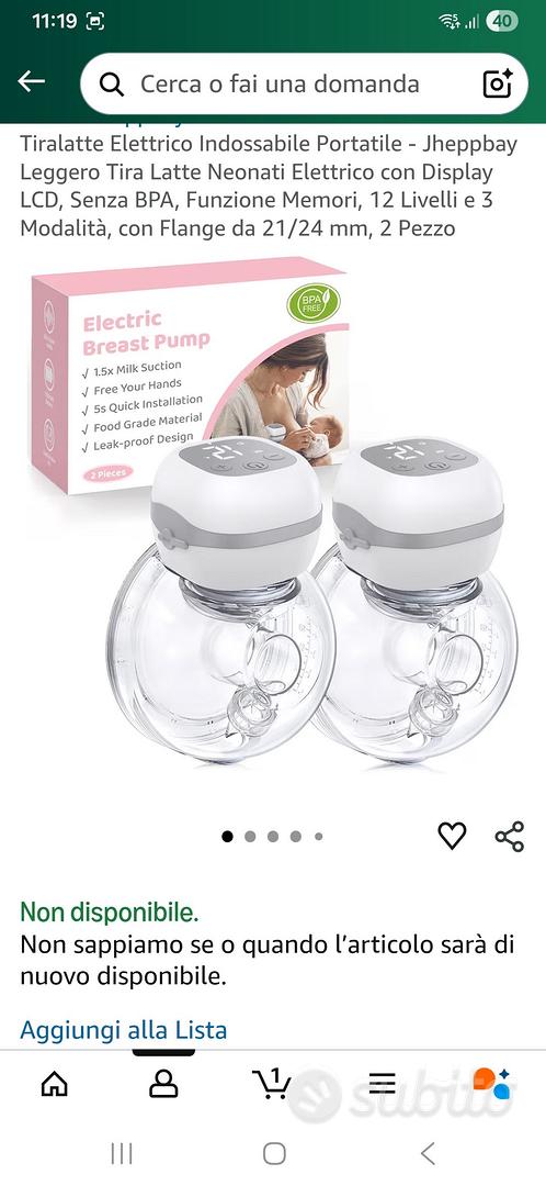 Tiralatte Elettrico Indossabile Jheppbay – Senza BPA, Silenzioso, 12 Livelli, Display LCD, Leggero E Portatile