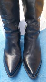 Stivali texani, neri, 37,tacco 6 cm, vera pelle