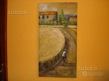 Quadro pittura su tela uomo in bici