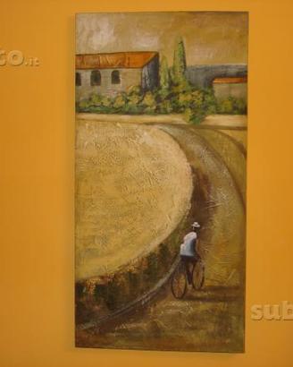 Quadro pittura su tela uomo in bici