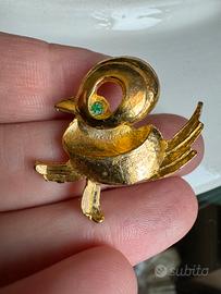 Spilla uccellino dorato vintage