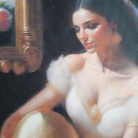 dipinto oliELEONORA CON PIATTO DORATOo su tela