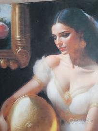 dipinto oliELEONORA CON PIATTO DORATOo su tela