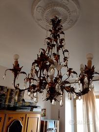 Lampadario stile regency anni 50 in ottone 