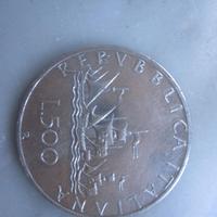 MONETA 500 LIRE CARAVELLE IN ARGENTO 1959 ANTICA