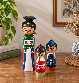 3 Kokeshi coreane anni '60 mamma e bambini