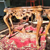 Consolle in legno e specchiera con specchio rotto