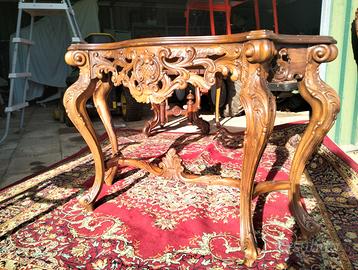 Consolle in legno e specchiera con specchio rotto