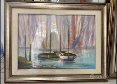 Quadro barche pittore romano Angelo Manini