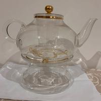 Teiera in Vetro con Infusore e Scaldavivande – Oro