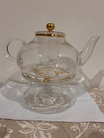 Teiera in Vetro con Infusore e Scaldavivande – Oro