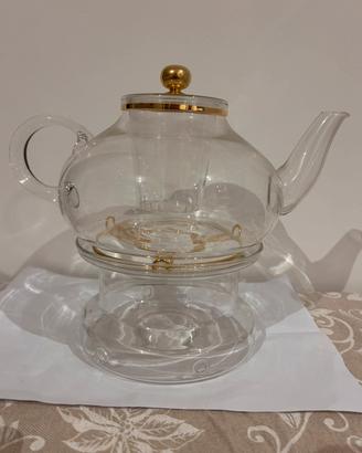 Teiera in Vetro con Infusore e Scaldavivande – Oro