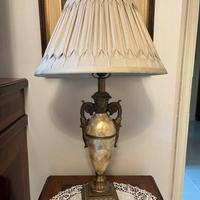 2 Lampade in Ottone, Madre perla, e seta