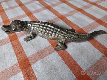 Coccodrillo vintage in peltro/bronzo argentato