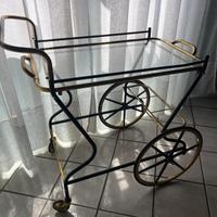 Carrello Vintage Metallo ottone Vetro Doppio Piano