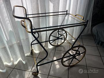 Carrello Vintage Metallo ottone Vetro Doppio Piano