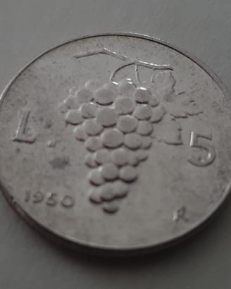 Moneta da lire 5 del 1950