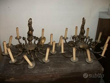 Coppia lmpadari 10 luci bronzo