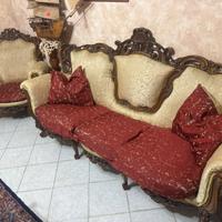 Divano+ 2 poltrone vintage in legno 