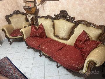 Divano+ 2 poltrone vintage in legno 