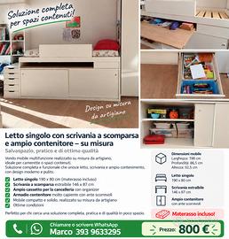 Letto singolo con scrivania e armadio su misura