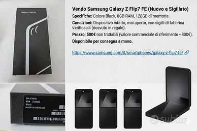 Samsung Galaxy Z Flip 7 FE –128GB (Nuovo/Sigillato