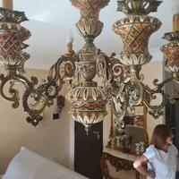 lampadario  in ferro e ceramica