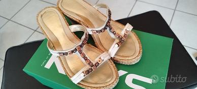 Sandali donna Keys corda + pelle bianco 38