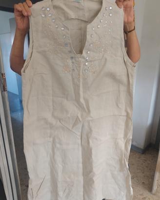 Abito Estivo Smanicato in Lino Beige 