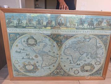 Quadro Mappa Antica Del Mondo Incorniciato In Legn