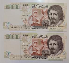 Coppia Banconote Consecutive FDS CARAVAGGIO 
